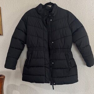 Girls Black Quilted Mid-Length Puffer Jacket